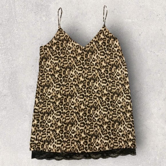 Forever 21 Leopard Print‎ Mini Nighty Size Medium Lace Bottom - Picture 1 of 9